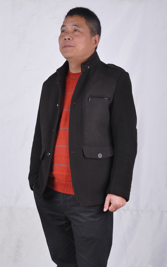 男士呢绒<em>大衣</em> <em>冬季</em>呢料<em>外套</em> <em>毛线</em>拼色 精品立领