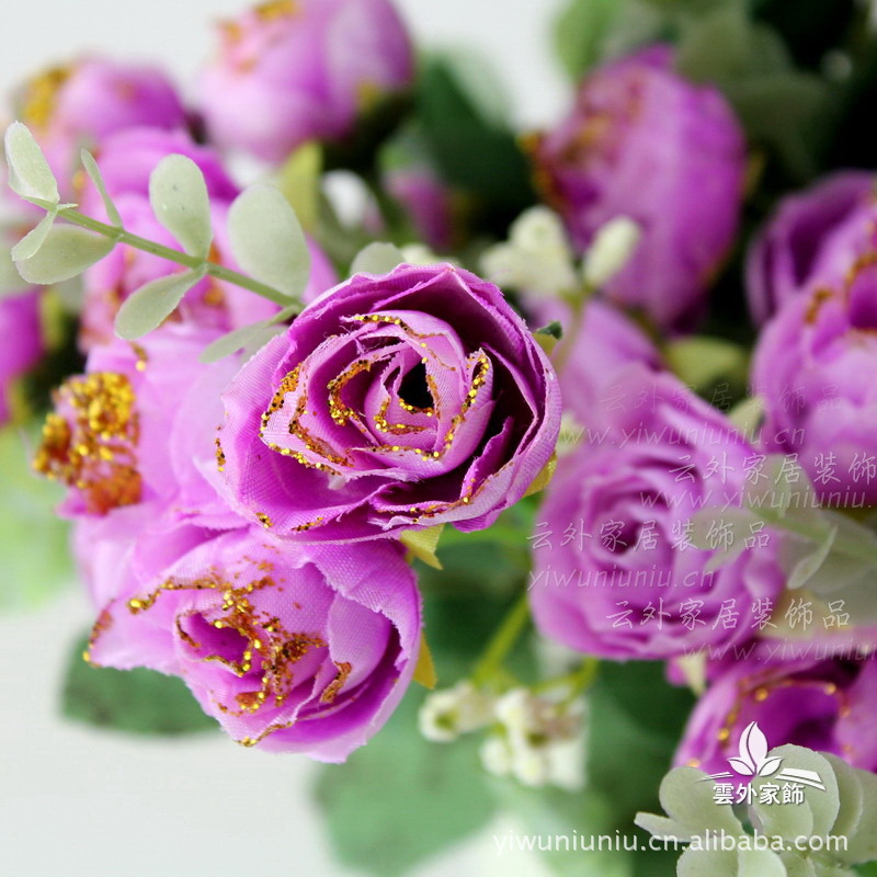 仿真植物花 家居装饰花 一束插花 玫瑰 娟花 盆