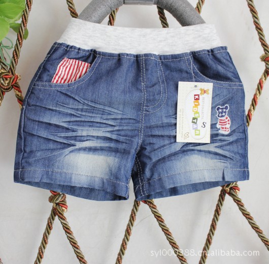 【VF <em>kid</em> startA24<em>红</em>条拼布口袋<em>男童</em>牛仔<em>短裤</em> 