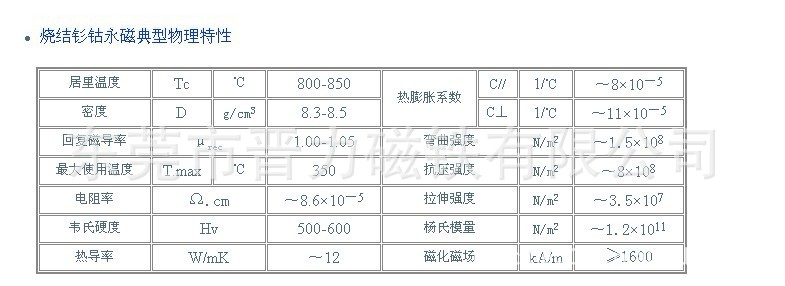 烧结钐钴物理特性