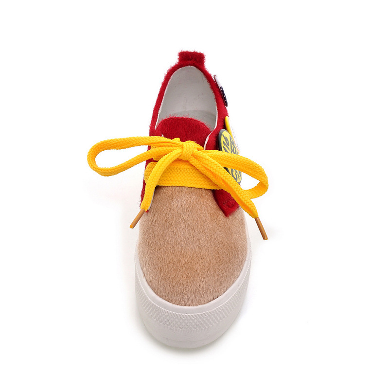 2012淘宝爆款超酷马毛系带双色拼接平底松糕