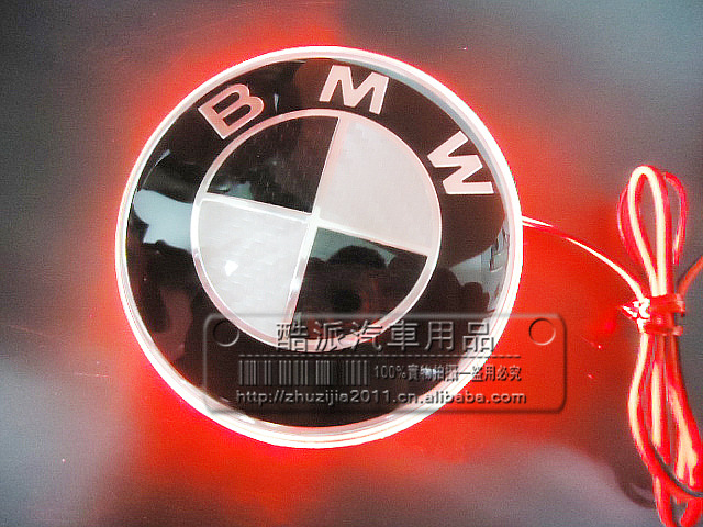 宝马LED碳纤车标灯 BMW黑白碳纤维车标灯 L