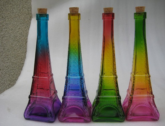 【供应漂亮的七彩塔瓶,七彩埃菲尔铁塔玻璃瓶
