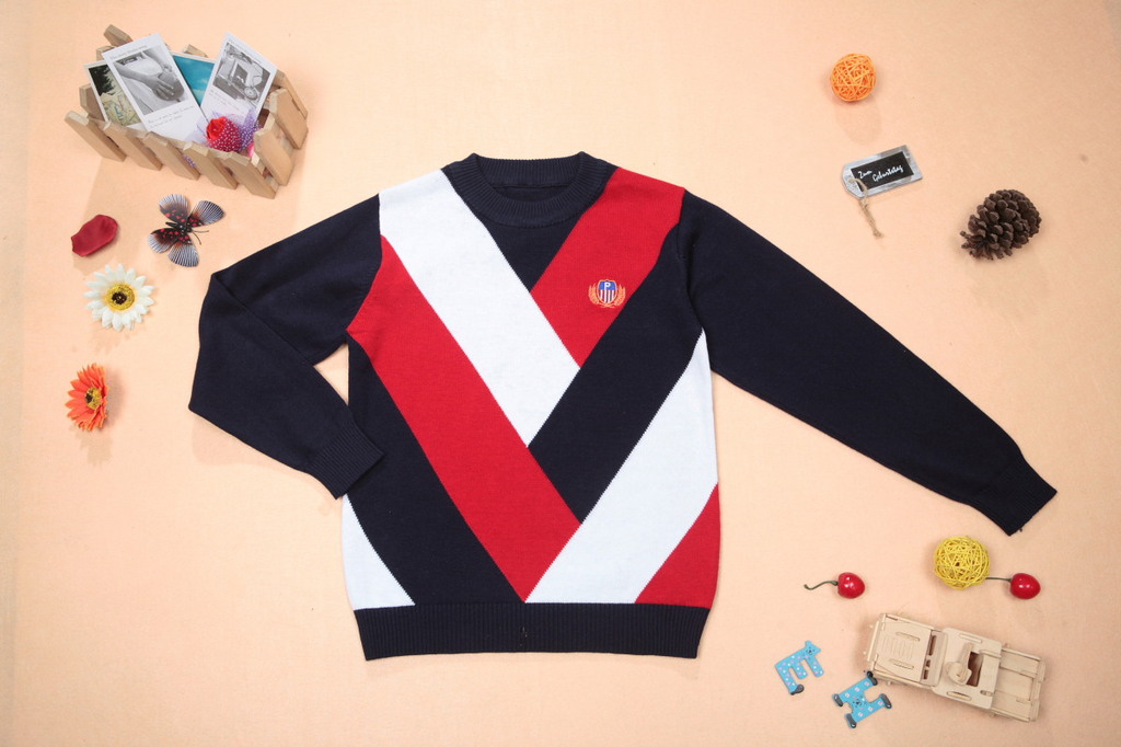 中<em>大童</em>彩条形线衣儿童<em>纯棉</em>圆领针织<em>毛衣秋冬</em>儿