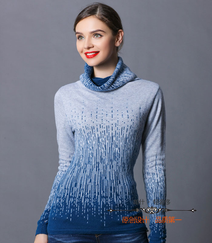 【新款韩版<em>羊绒</em>衫<em>女</em>堆堆<em>领</em>渐变色<em>毛衣</em>针织衫百