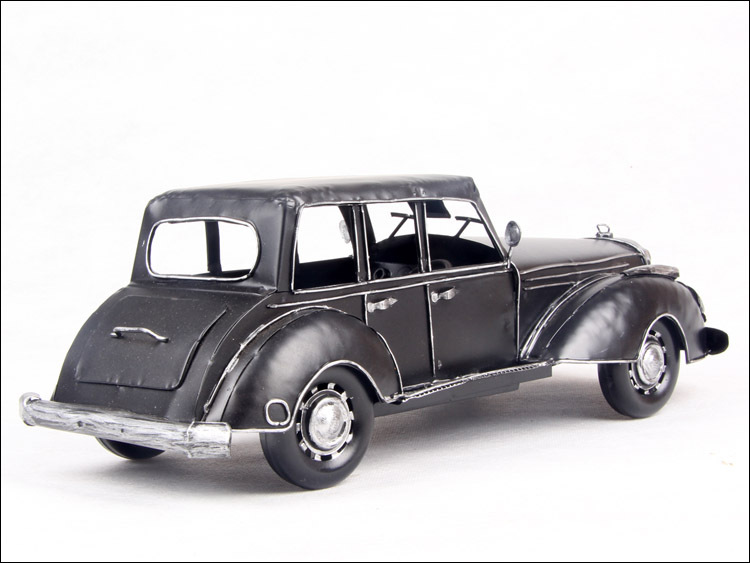 美式风格铁皮车模经典黑色奔驰车模型 装饰道