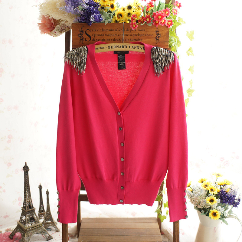 厂家直销 春秋装新款<em>女式针织</em>衫<em>开衫短款</em>流苏