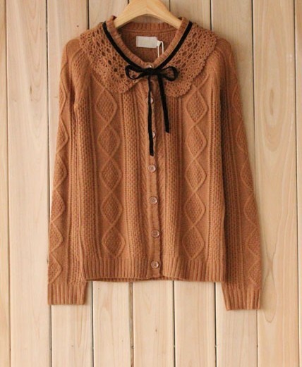 【欧家1115031820粗棒针麻花编织<em>翻领开衫毛</em>