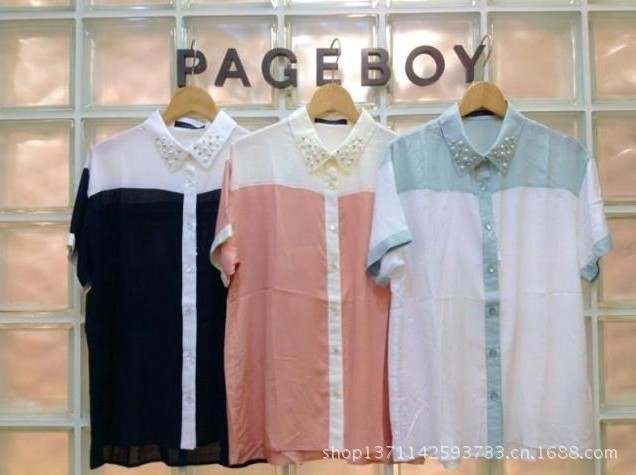 PAGEBOY珍珠領拼色襯衣