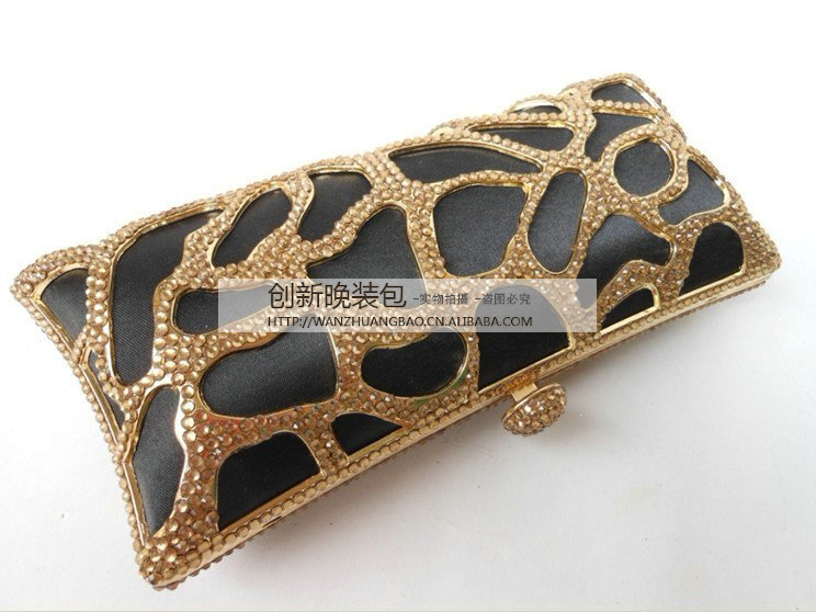 晚装包厂家直销满钻豹纹镂抓腰金属空晚宴包晚宴包批发