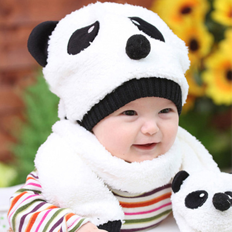 8056新款爆款秋冬必备 韩国婴儿帽子围巾 熊猫