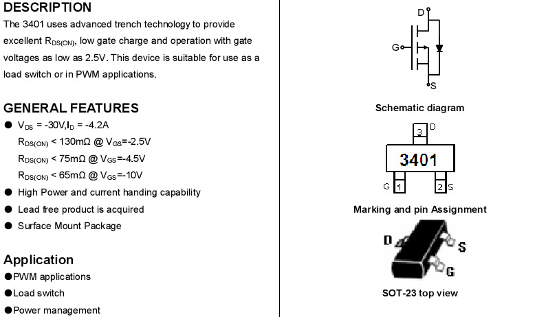 【移动电源 电子烟用MOS管 3401L SOT-23-3