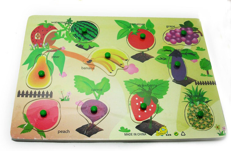 水果手抓板 木质带手柄儿童益智水果拼图 拼板