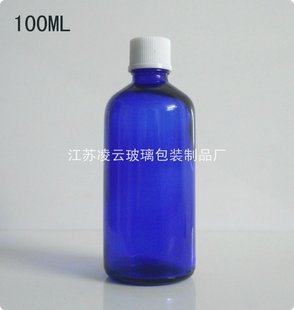 v玻璃-100ml玻璃精油瓶玻璃瓶蓝色容器塑料精素面绒图片