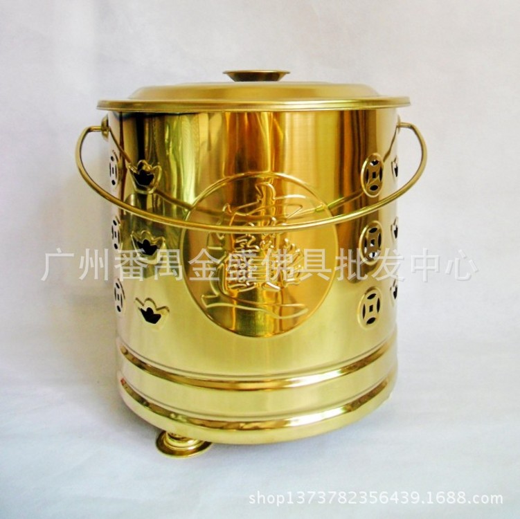【金盛佛具 金色不锈钢聚宝桶化金烧纸钱焚化