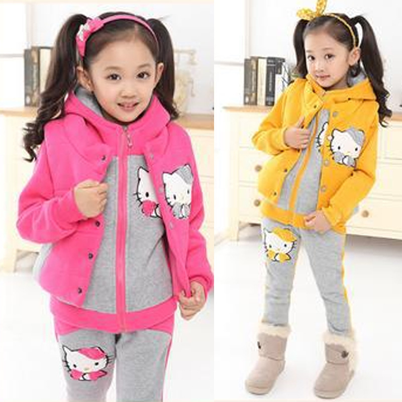 2013冬款<em>女童</em>马甲<em>卫衣三件套</em> kitty猫<em>加厚</em>拼色
