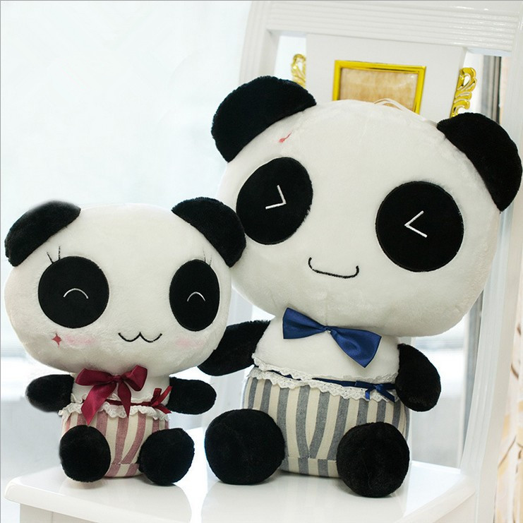 情侣熊猫 英伦风格小熊猫毛绒玩具 坐姿猫猫送