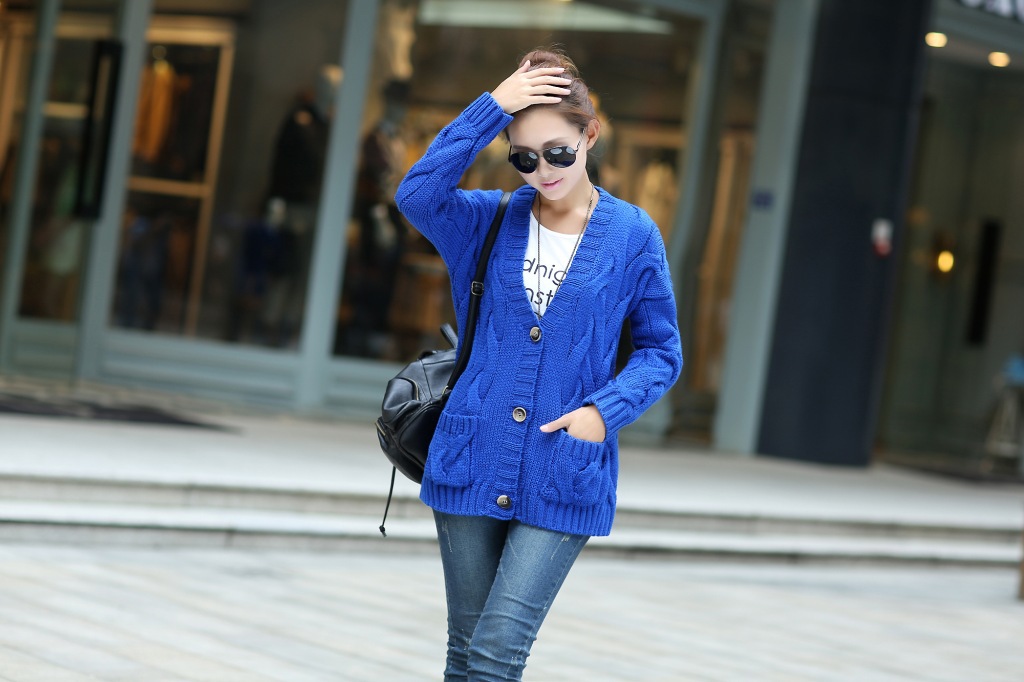 韩版复古秋冬<em>棒针</em>新款<em>手工</em>编织中<em>长款</em>宽松麻花