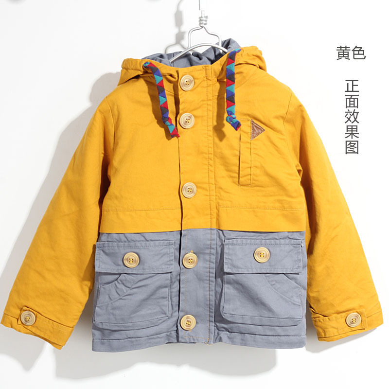 新款韩版冬款男风衣 <em>男童</em>连帽棉衣<em>纽扣外套</em> 儿