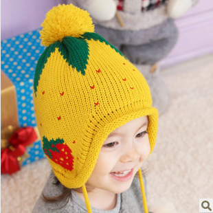 批发采购帽子-新款可爱男女童草莓宝宝套头帽