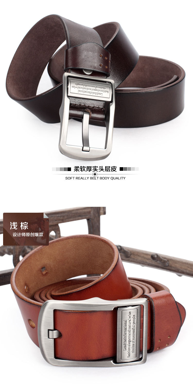 【老<em>车轮</em> 皮带<em>男士</em>真皮 针扣头层纯牛皮正品 腰