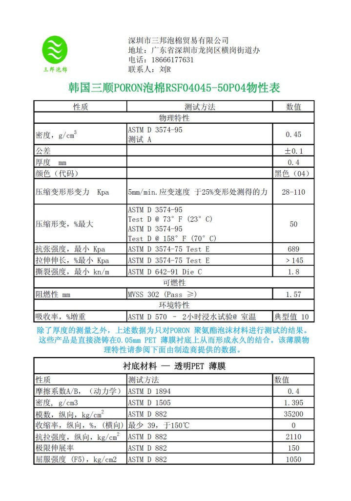 三顺RSF04045-50P04物性表