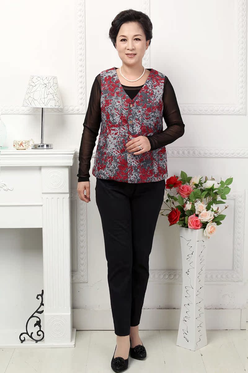 【2013新款春秋装<em>中老年女式马甲</em>定位印花 大