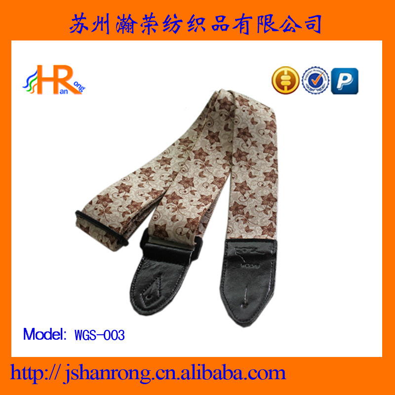 灰底棕色图腾花纹涤纶吉他带 图片