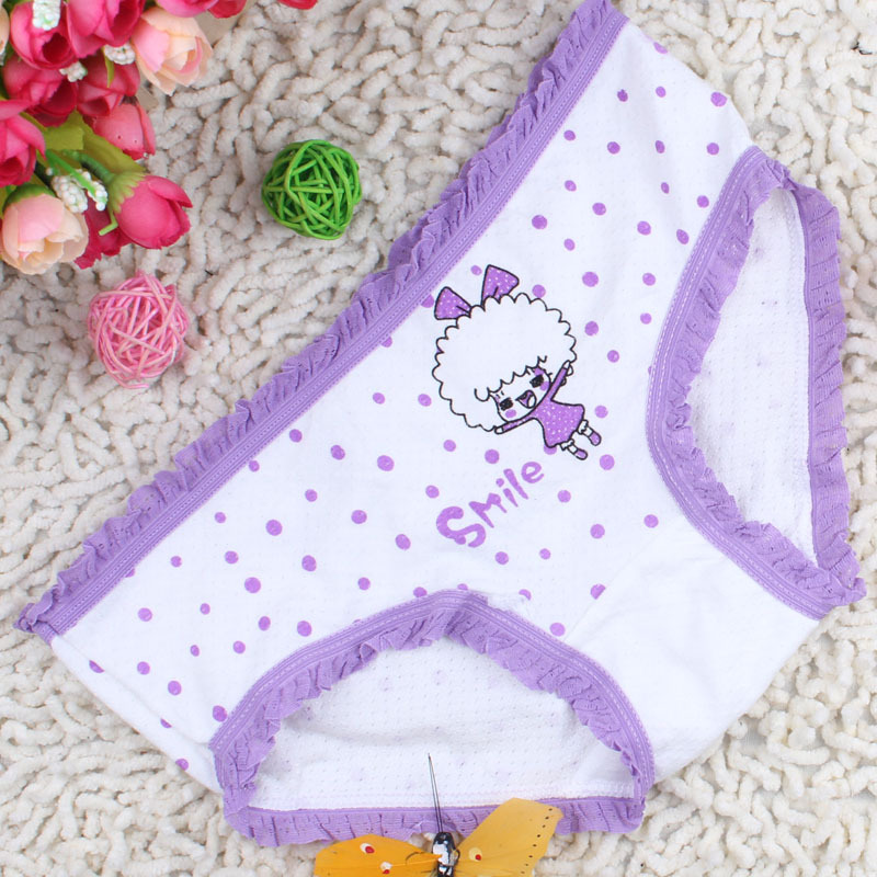 少女透气棉<em>内裤</em> <em>女士</em>卡通花边可爱图案三角裤