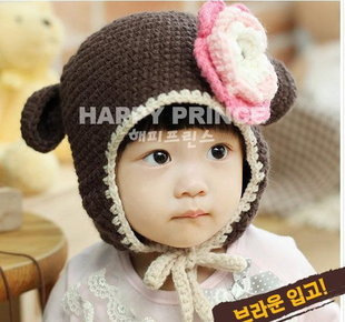 批发采购帽子-韩版帽子猴子帽 花朵针织帽 儿童