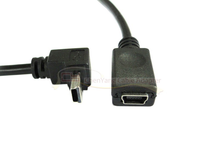 【USB 2.0 Mini 5pin 90度公下弯对迷你母延长