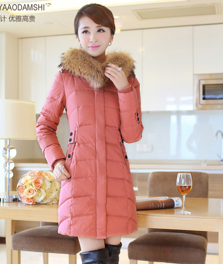 现货2013冬新款羽绒服女中长款加厚女装修身