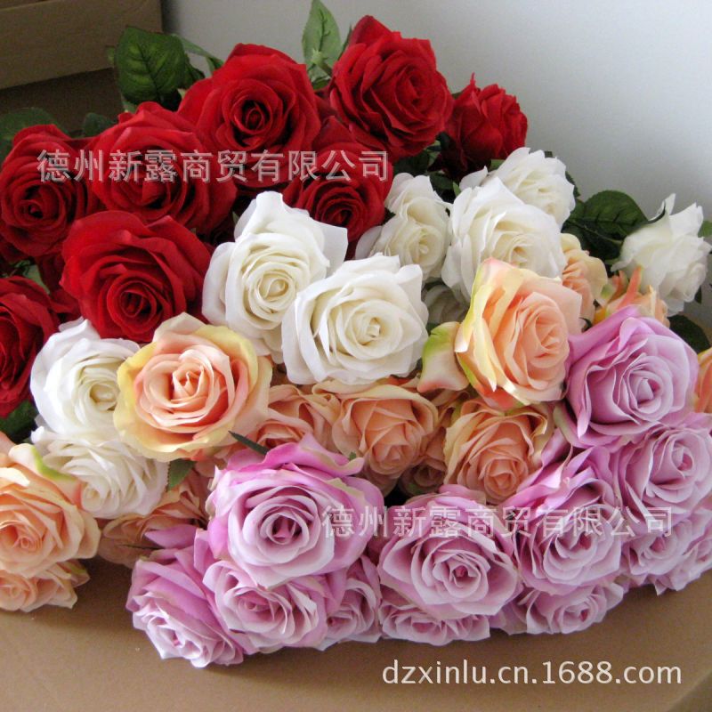 XINLU 仿真花 高档外贸原单 单枝法国香水玫瑰