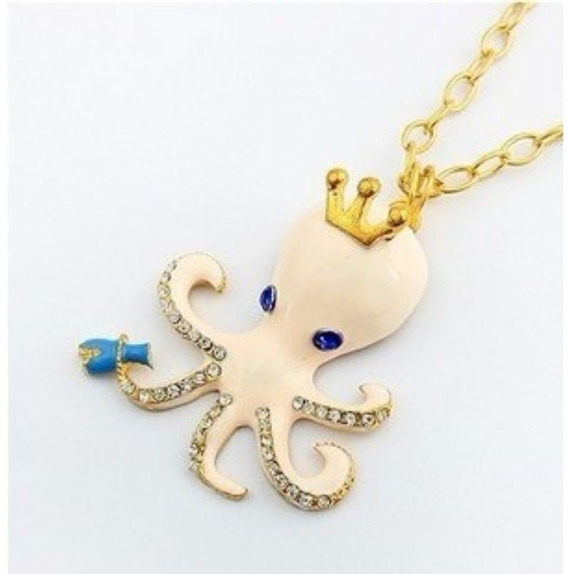 冠章鱼彩釉镶钻项链 银光八爪鱼<em>毛衣链图片</em>,皇