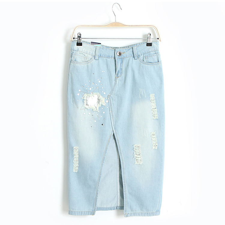 【2013夏季新品 时尚精品前<em>开叉</em>磨破<em>工艺</em>女式