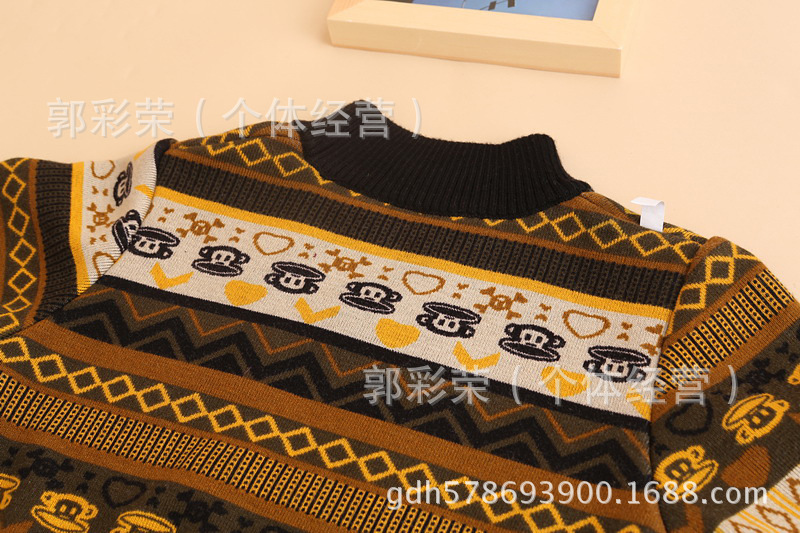【13新款儿童<em>毛衣</em> 韩版 卡通<em>猴子</em>图案提花加绒