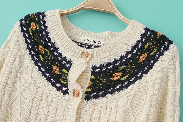 H0258 2013秋季新款 <em>提花</em>民族风领口<em>麻花针织</em>