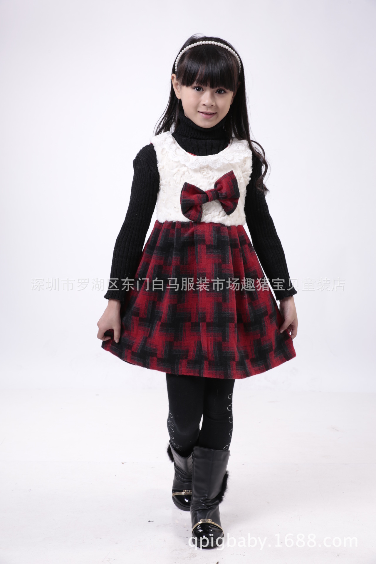 童裙-2013秋冬新品女童马甲裙 毛呢格子连衣裙