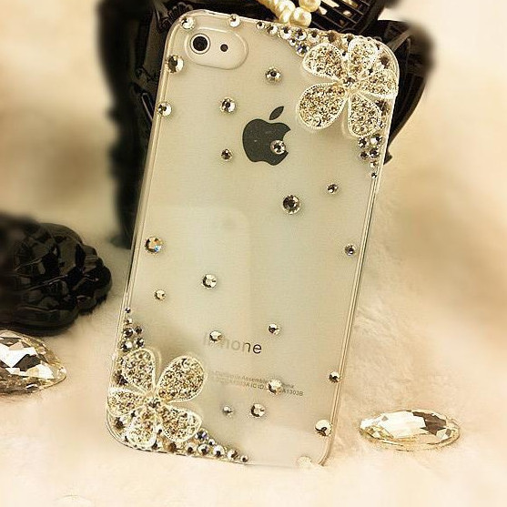 厂家批发银色五瓣花合金iPhone5S贴钻手机壳