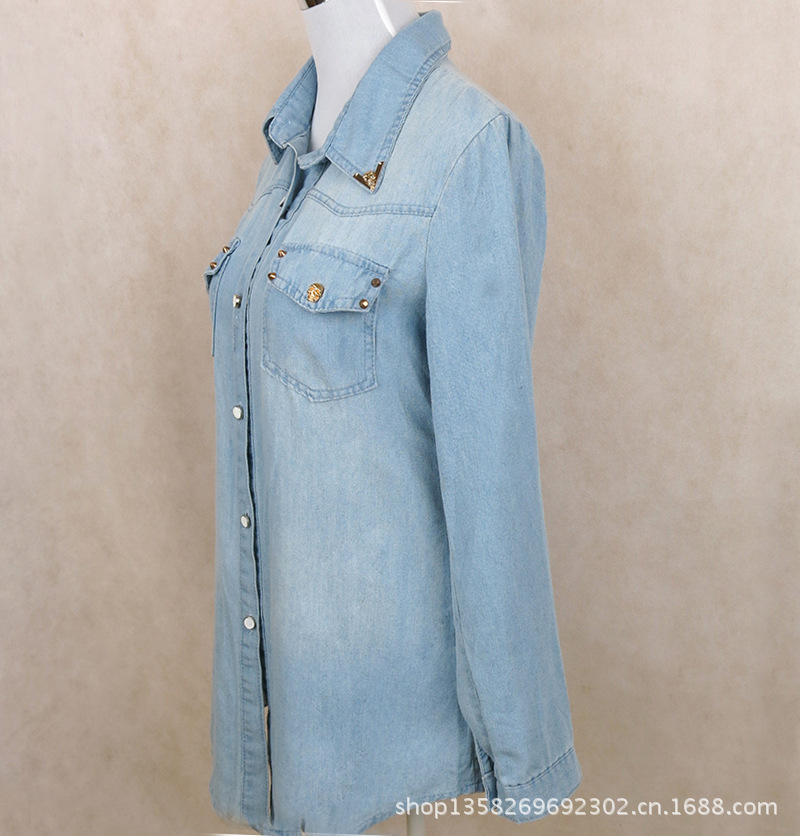 式衬衫-秋季个性时尚百搭休闲骷髅铆钉<em>翻领开</em>