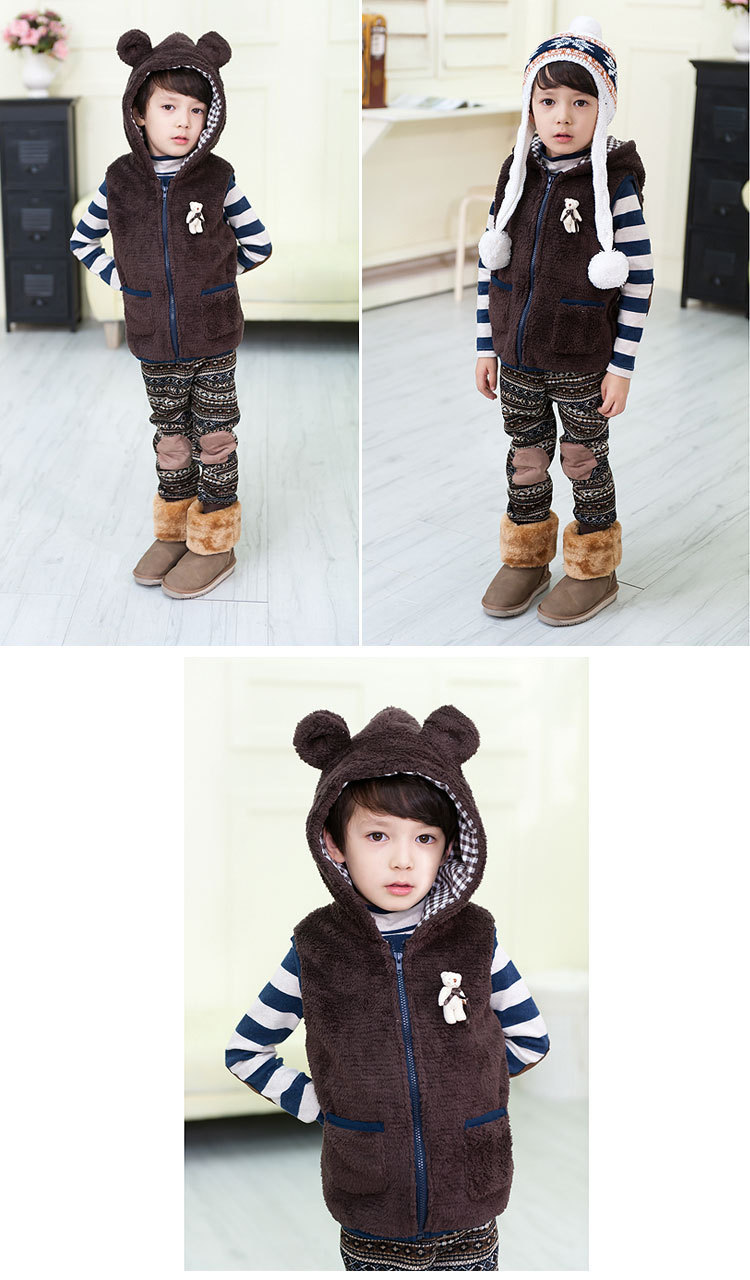 【韩版童装批发 秋冬装<em>小熊</em>造型儿童<em>马甲</em> <em>珊瑚</em>