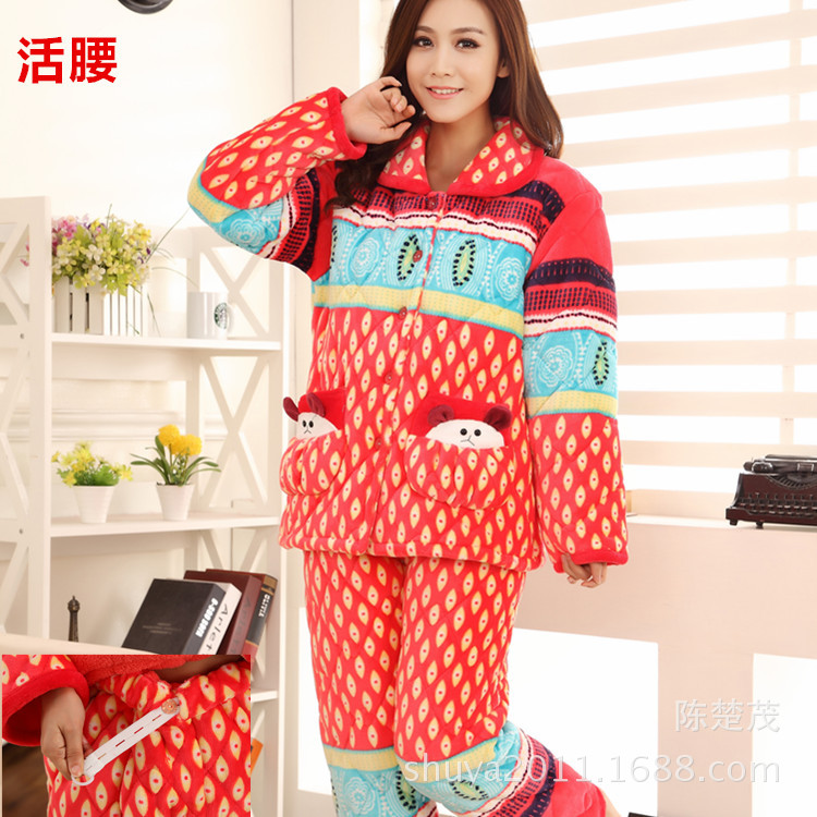 水貂绒夹棉<em>睡衣批发</em> 冬季<em>加厚</em>超柔女士卡通法