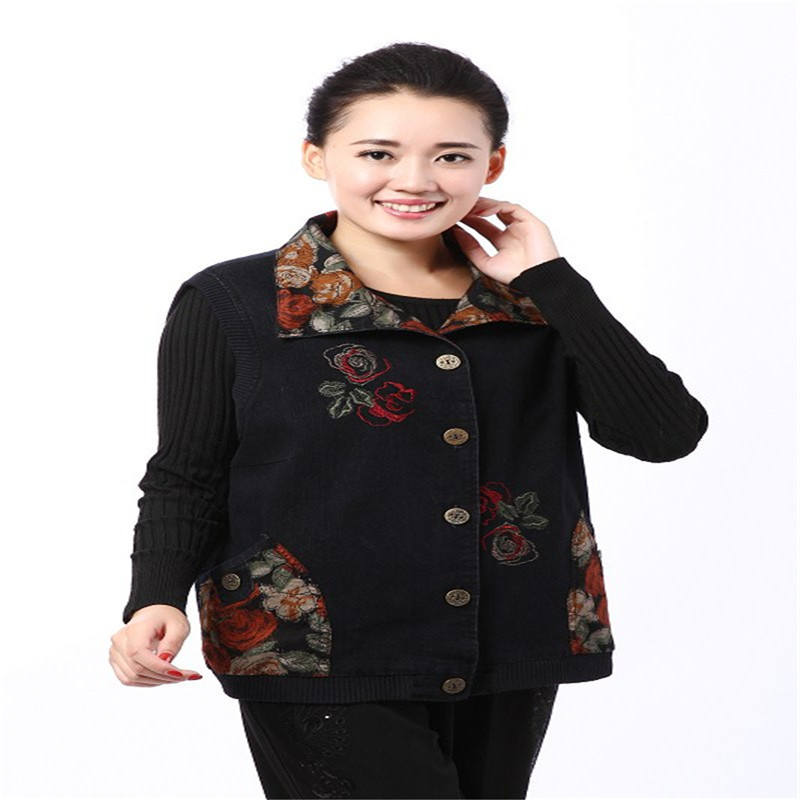 中老年<em>女装春装</em>秋装刺绣<em>牛仔马甲 背心</em>加肥加