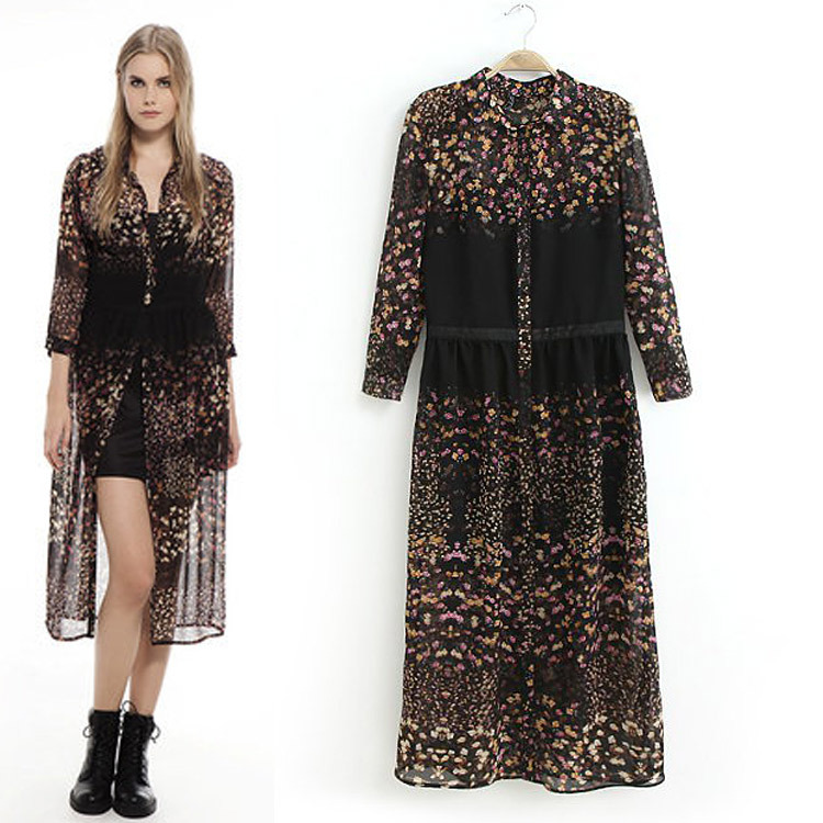 Q3Y6156 春季女装新款 <em>时尚</em>碎花收<em>腰开衫</em>连衣