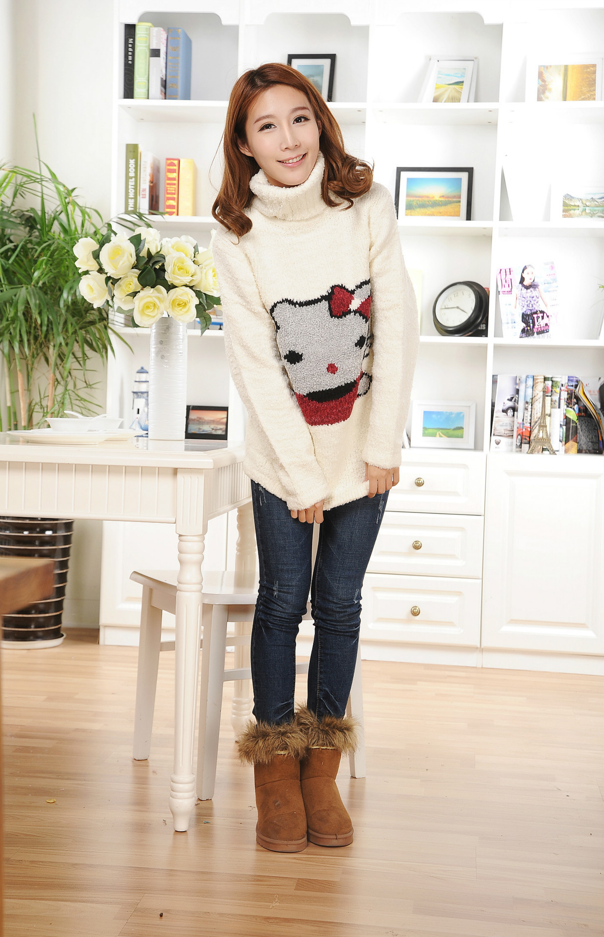 【9元特批】<em>加厚高领女毛衣</em> 卡通kitty猫图案 促