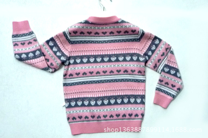 【女童园领羊绒羊毛衫中大童<em>条纹</em>提花<em>配色</em>中领