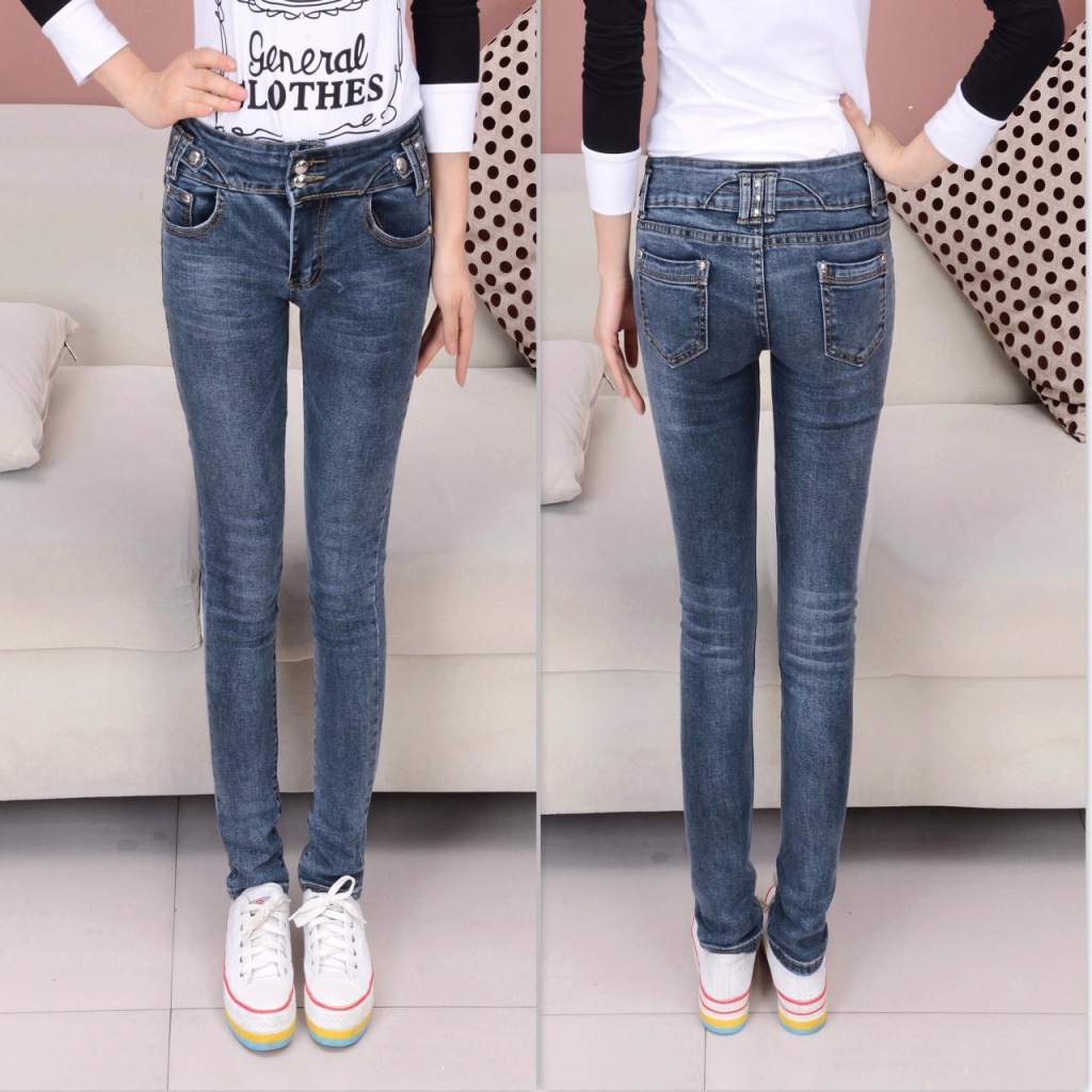 厂家直销<em>服装批发</em>新款中腰女式牛仔裤<em>女裤</em>铅笔