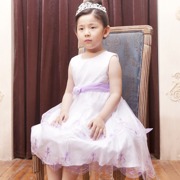女童装儿童公主礼服裙 高档紫色绣花花童裙 花