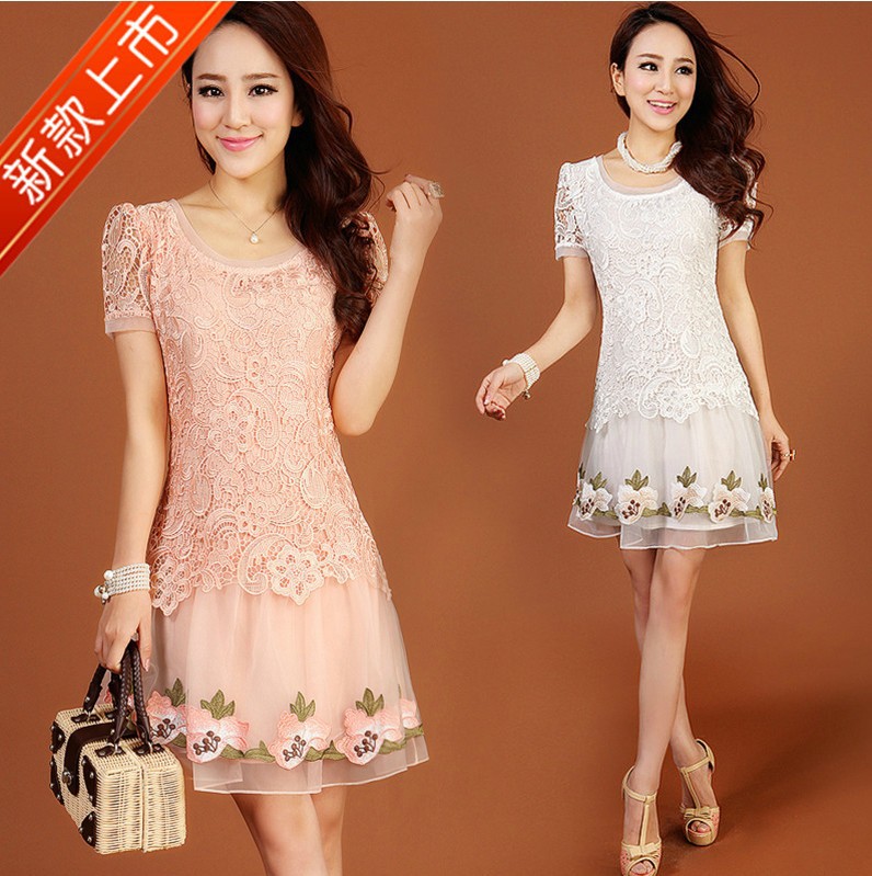 高档正品2013<em>夏装</em>韩版新款<em>女装</em>短袖蕾丝拼接