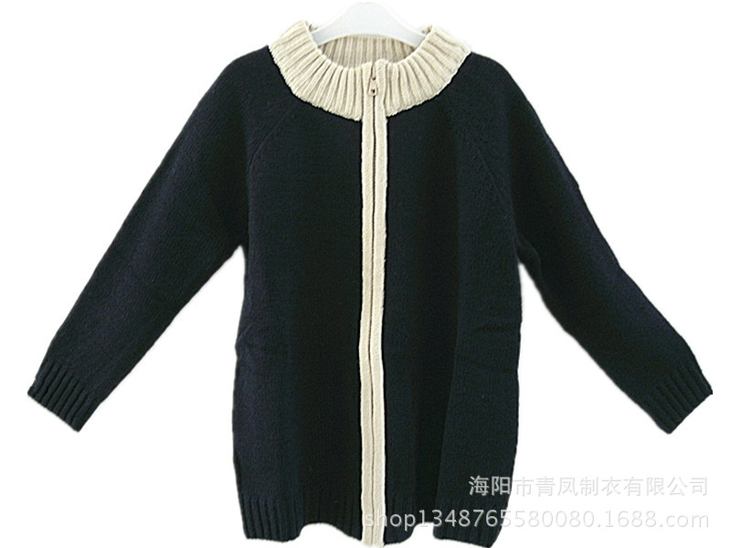春秋针织衫深色拉链开衫<em>加厚男童装</em>休闲<em>毛衣</em>外